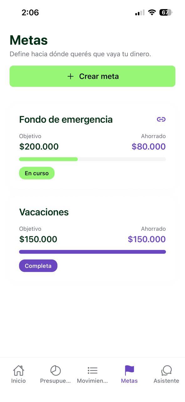Metas de ahorro en Finanzalia con progreso visual para tus objetivos financieros